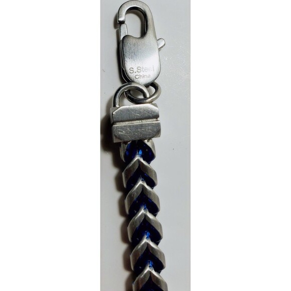 Stainless Steel Blue & Silver Link Bracelet 8" Unisex Lobster Clasp Gift - Picture 9 of 11